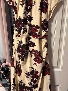 Abercrombie & Fitch Cream Midi Dress with Red Floral Print